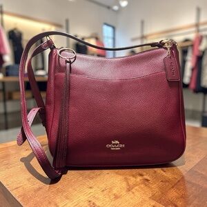 Coach Chaise Pebbled Leather Crossbody Bag Oxblood Red Gold Hardware Adj. Strap